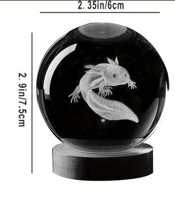 Axolotl 3D Glaskugel mit Beleuchtung